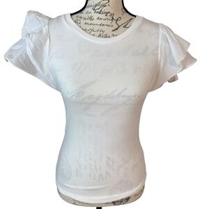GAP Ribbed Flutter Sleeve‎ Tee Top White size XS